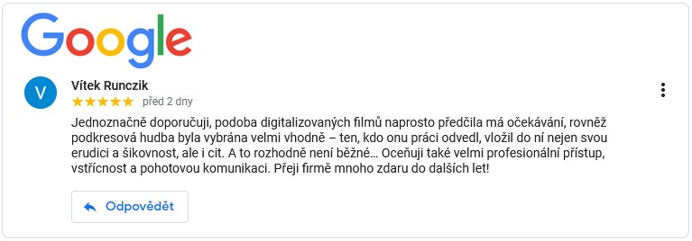 Digitalizace 8mm filmů - hodnocení na google